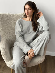Knitwear suit Longsleeve and wide pants gray