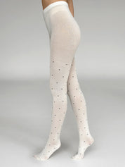 Knitted tights black polka dots on white