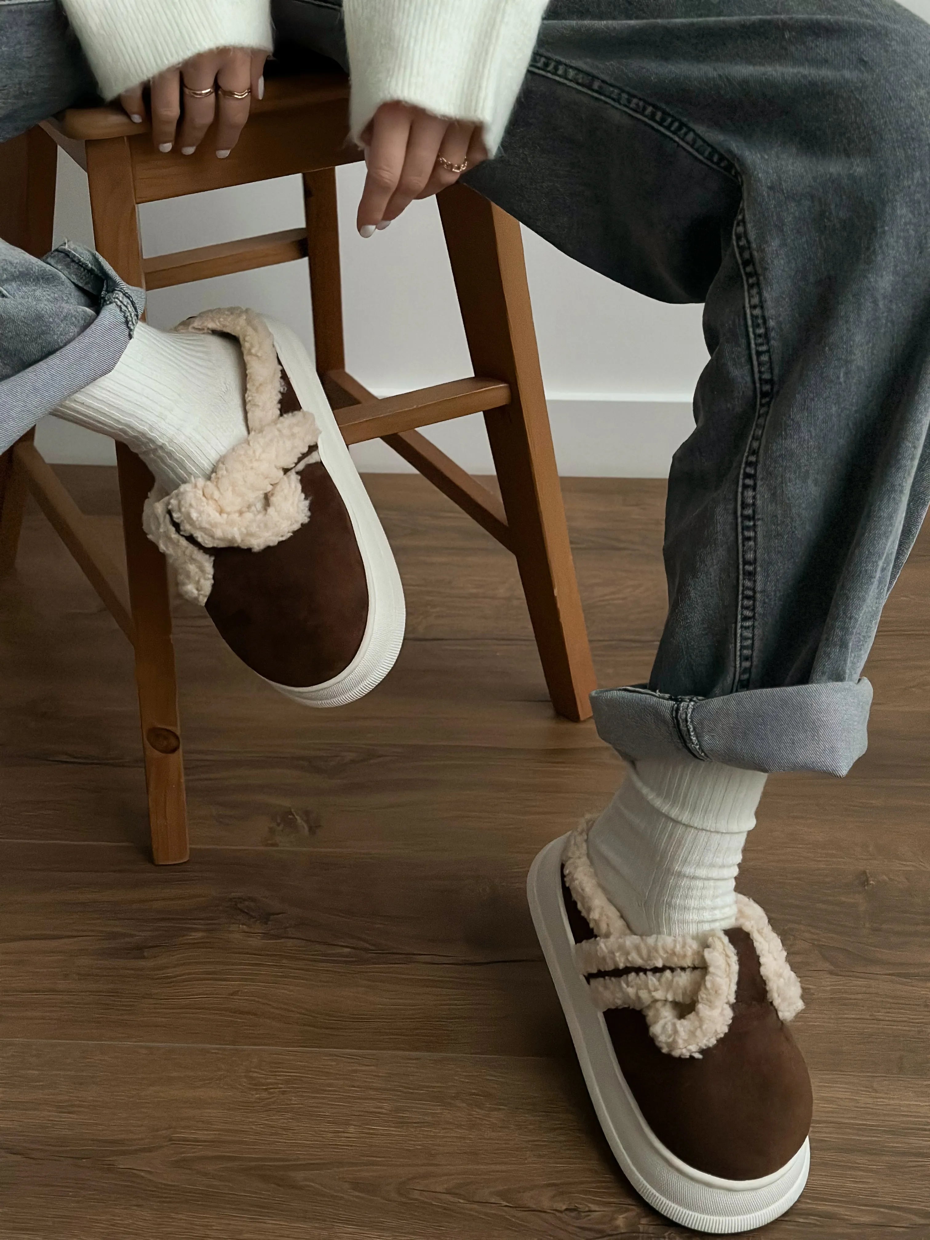 Brown suede mules