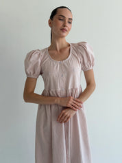 Cotton dress with thin stripes and buttons, powder/milk