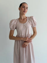 Cotton dress with thin stripes and buttons, powder/milk