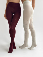 Knitted tights white polka dots on burgundy