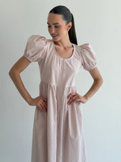 Cotton dress with thin stripes and buttons, powder/milk