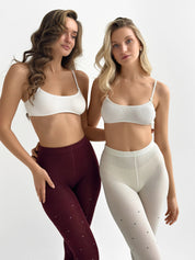 Knitted tights white polka dots on burgundy