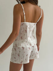 Batiste T-shirt and shorts suit with floral weave