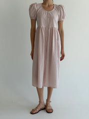 Cotton dress with thin stripes and buttons, powder/milk