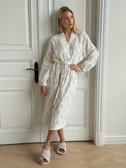 Long muslin robe with wildflowers on white