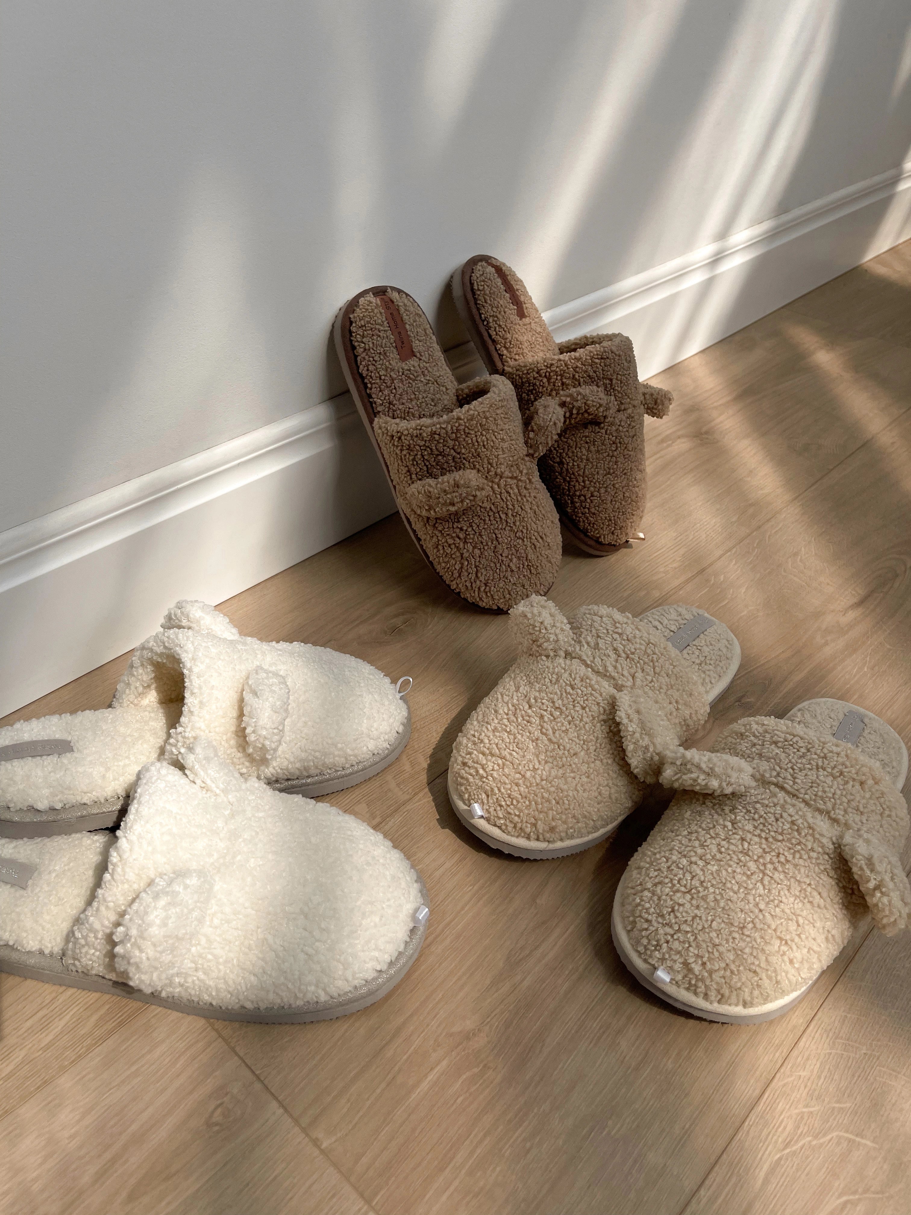 Women's HS fur slippers TEDDI milk
