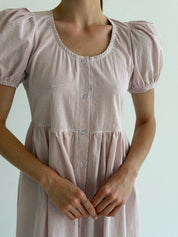 Cotton dress with thin stripes and buttons, powder/milk