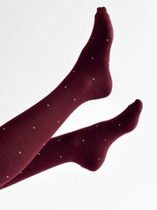 Knitted tights white polka dots on burgundy