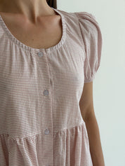 Cotton dress with thin stripes and buttons, powder/milk