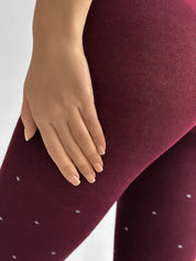 Knitted tights white polka dots on burgundy