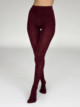Knitted tights white polka dots on burgundy