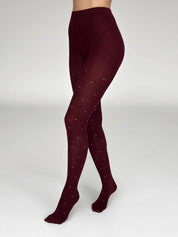 Knitted tights white polka dots on burgundy