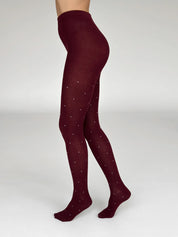 Knitted tights white polka dots on burgundy