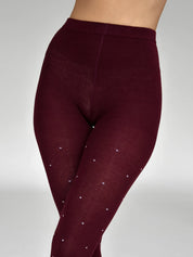 Knitted tights white polka dots on burgundy
