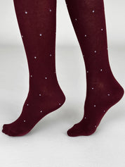Knitted tights white polka dots on burgundy