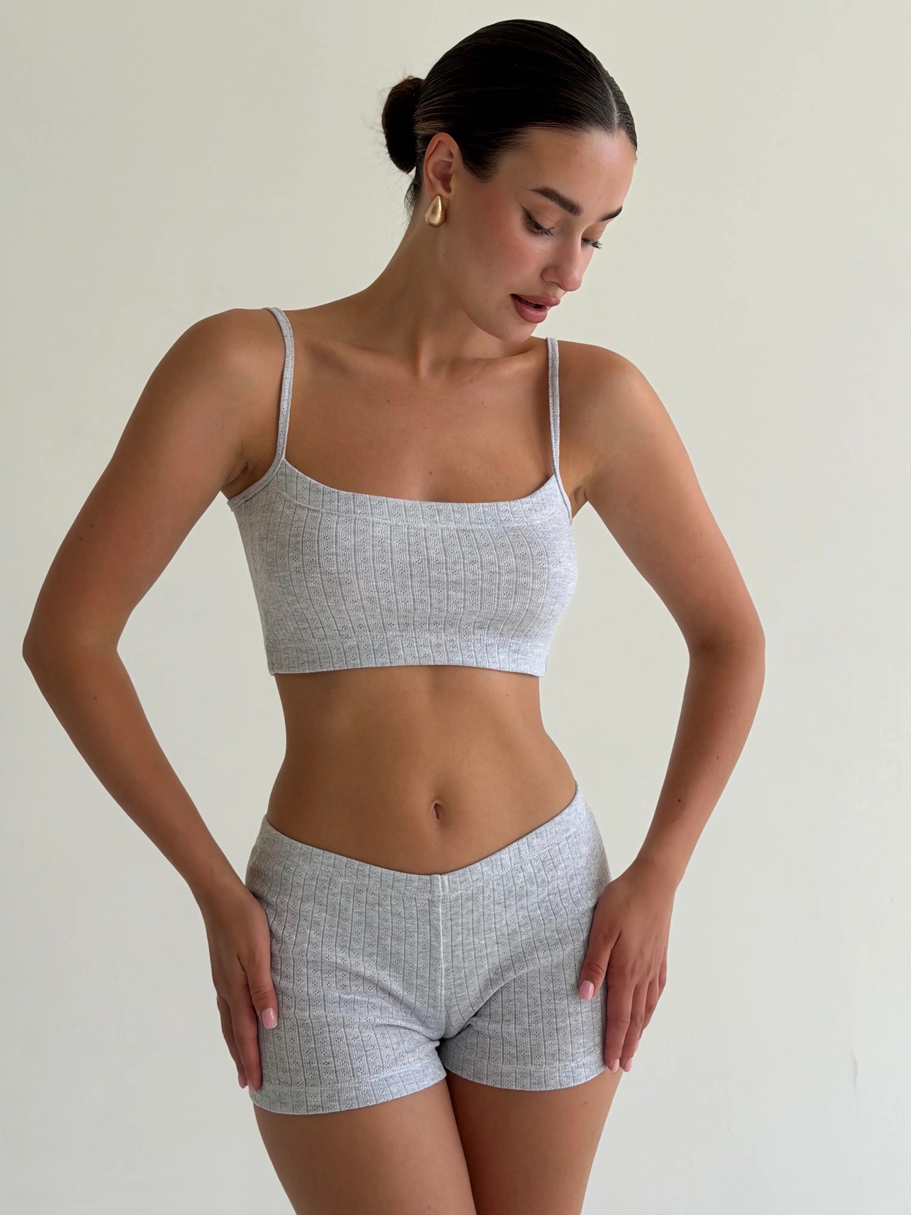 Ribana Set Strappy Top and Mini Shorts gray