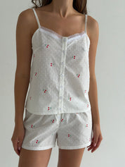 Suit batiste shirt and shorts cherries on milk
