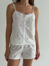 Suit batiste shirt and shorts cherries on milk