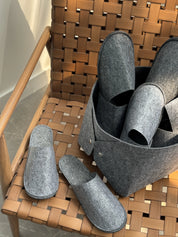 Set of guest slippers and basket