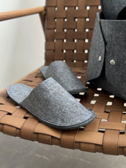 Set of guest slippers and basket