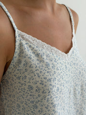 STAPLE T-SHIRT AND SHORTS SUIT BLUE FLOWERS ON MILKY