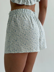 STAPLE T-SHIRT AND SHORTS SUIT BLUE FLOWERS ON MILKY