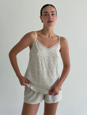 STAPLE T-SHIRT AND SHORTS SUIT BLUE FLOWERS ON BEIGE