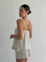 STAPLE T-SHIRT AND SHORTS SUIT BLUE FLOWERS ON BEIGE