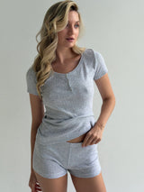 Ribbed T-shirt with buttons, gray