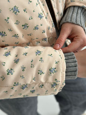 Quilted demi-season jacket, milky blue with a blue flower