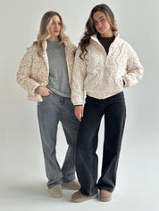 Quilted demi-season jacket, milky white with pink flower