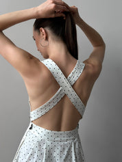 Sundress with straps, boiled cotton "black peas on white"