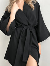 Kimono robe short muslin black 2-layer