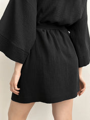 Kimono robe short muslin black 2-layer