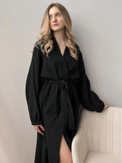 Long muslin black robe 2 layers