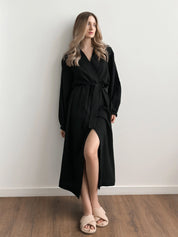 Long muslin black robe 2 layers