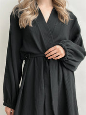 Long muslin black robe 2 layers