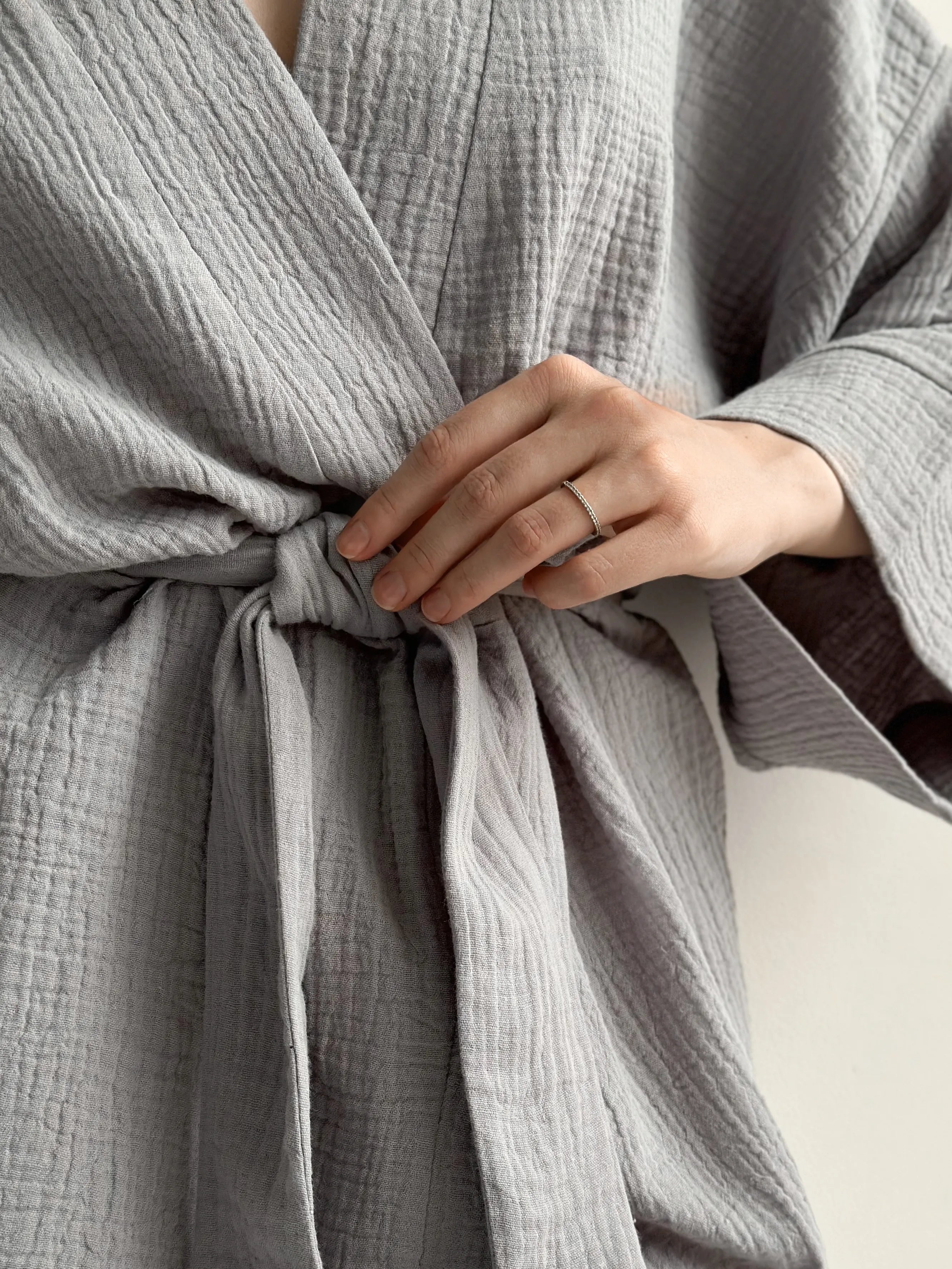Kimono robe short muslin gray 2-layer