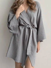 Kimono robe short muslin gray 2-layer
