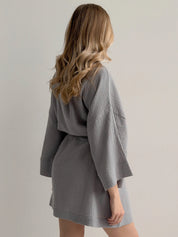 Kimono robe short muslin gray 2-layer