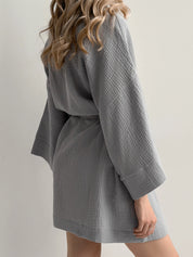 Kimono robe short muslin gray 2-layer