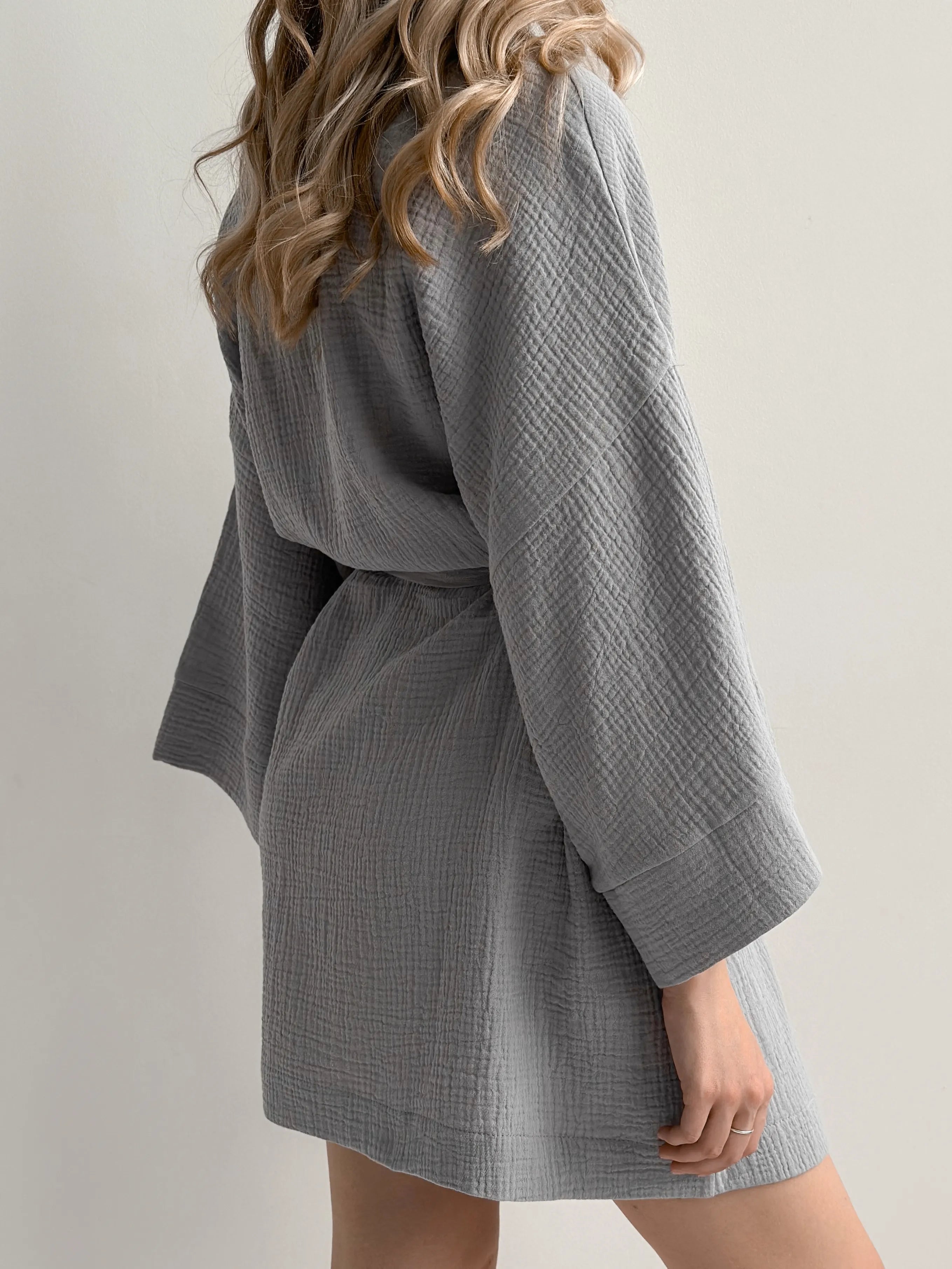 Kimono robe short muslin gray 2-layer