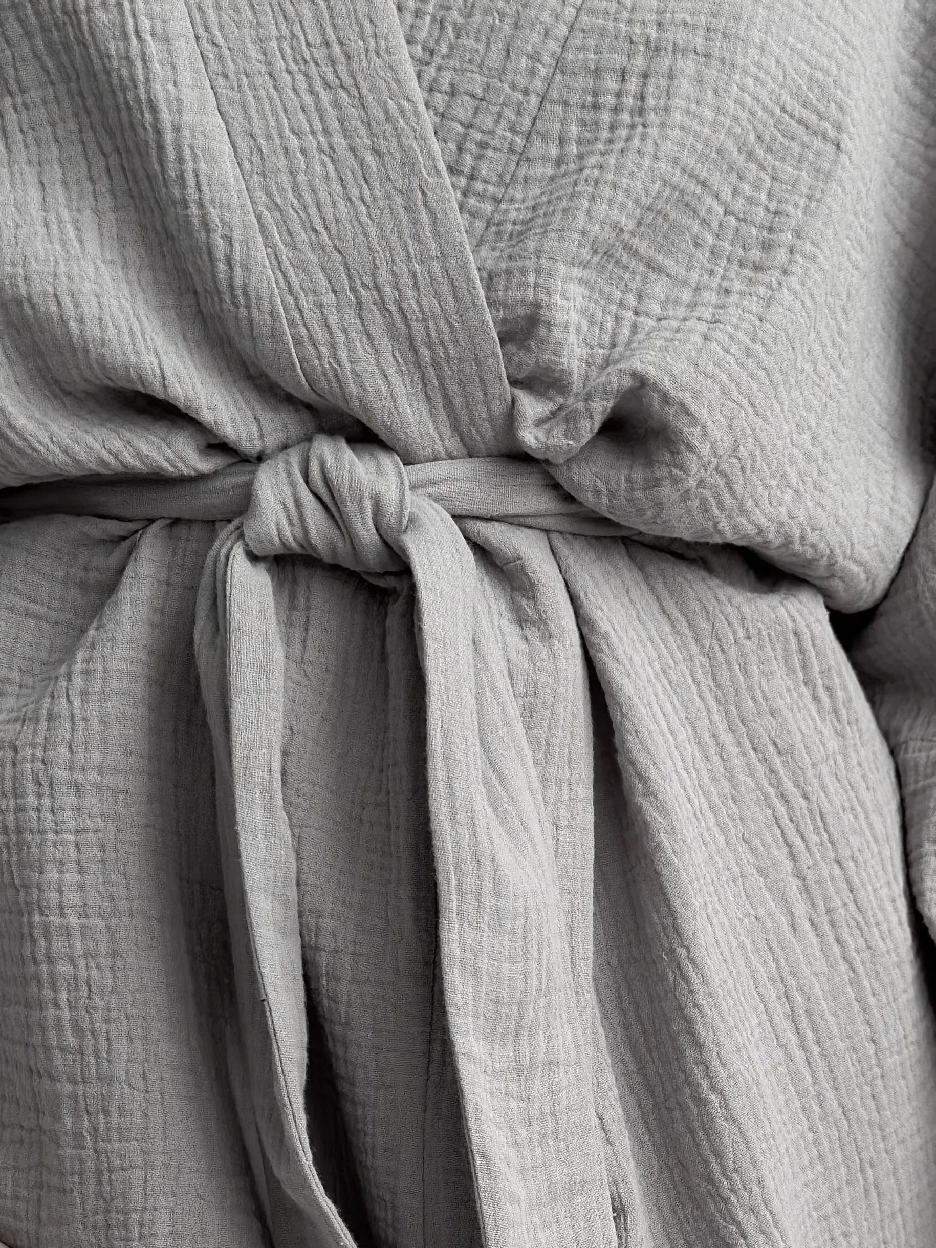Kimono robe short muslin gray 2-layer