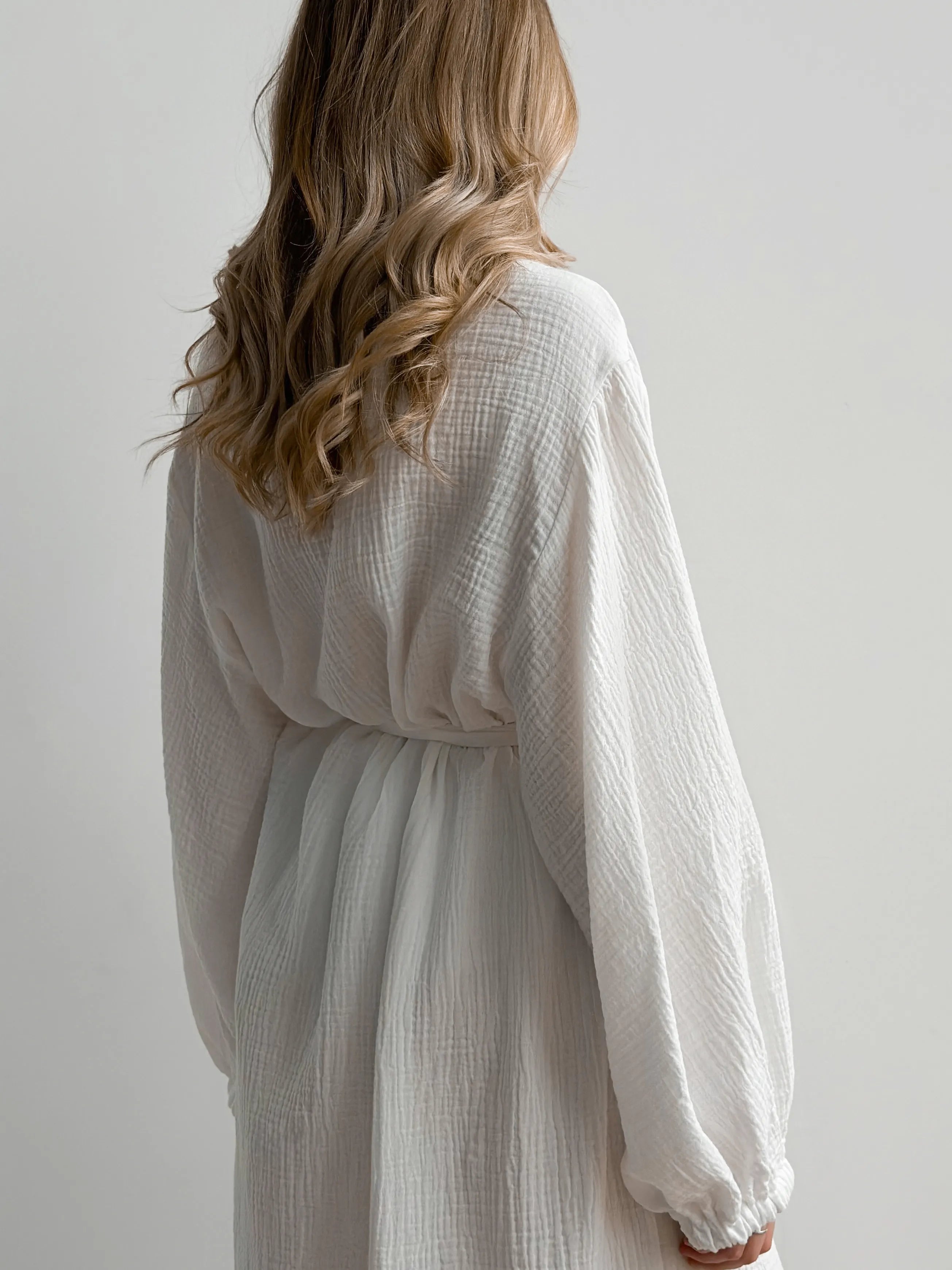 Long muslin white robe 2 layers