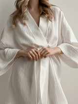 Kimono robe short muslin white 2-layer