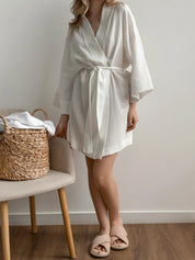Kimono robe short muslin white 2-layer