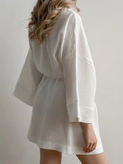 Kimono robe short muslin white 2-layer