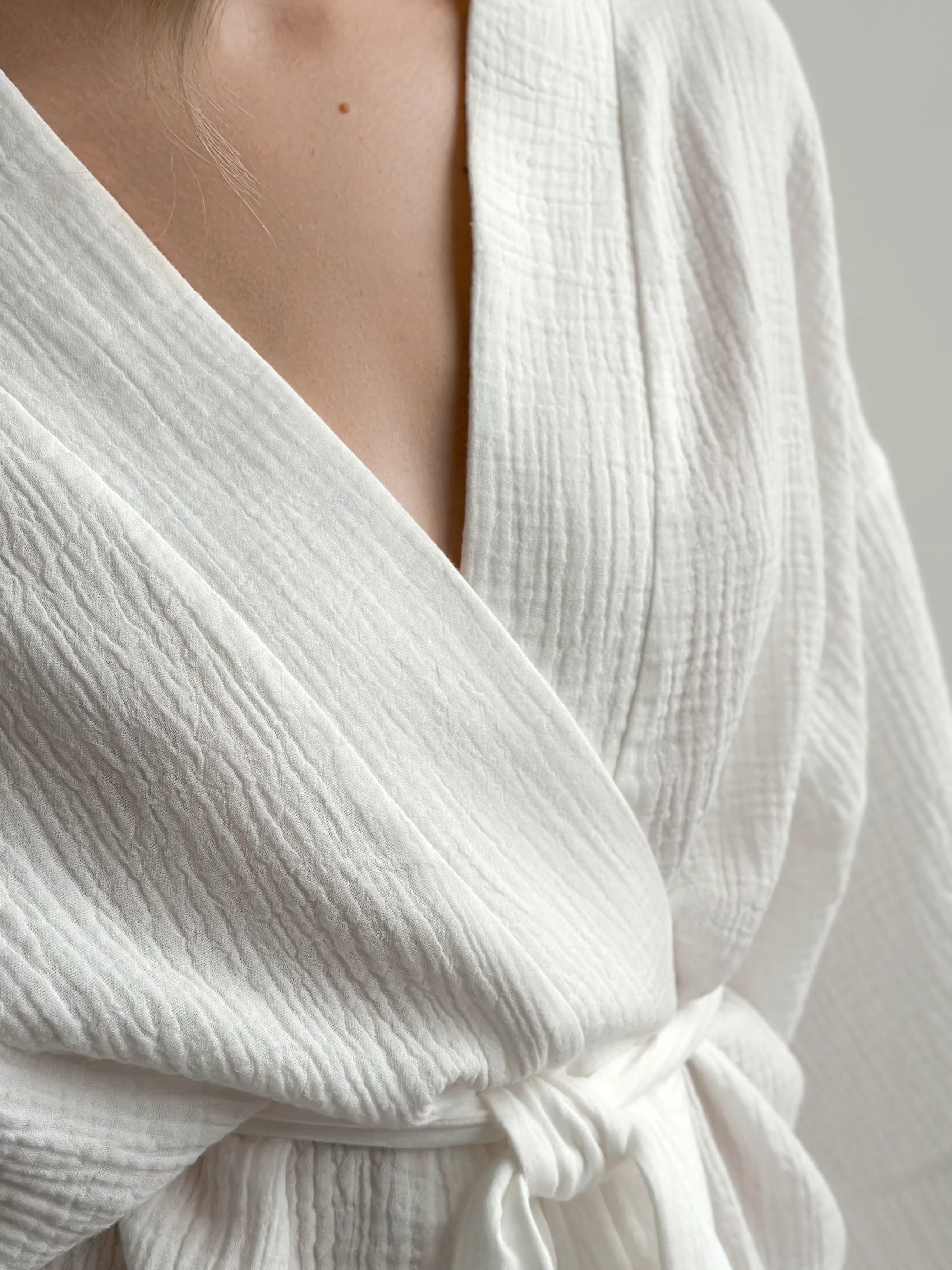 Kimono robe short muslin white 2-layer